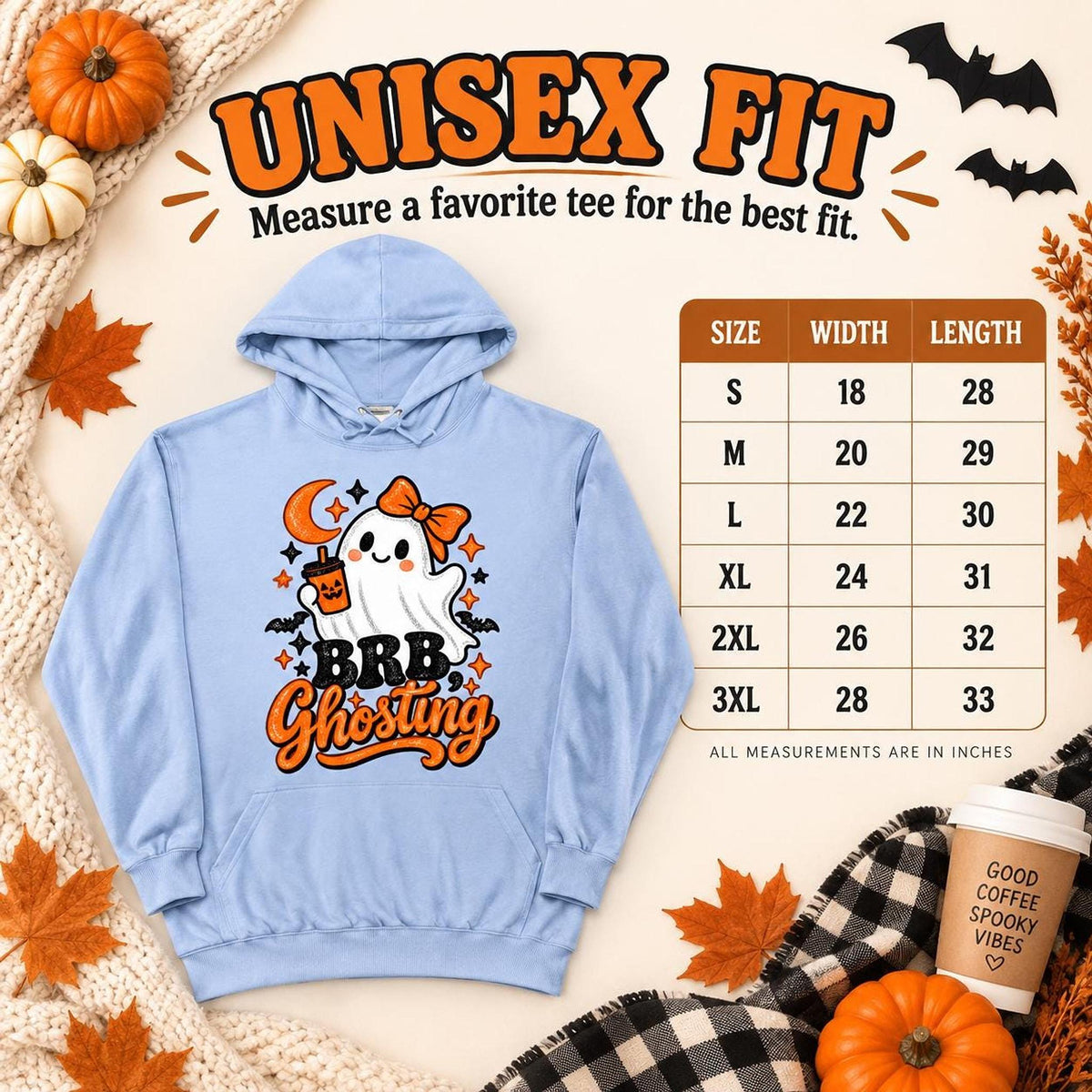 Ghosting Hoodie, Lightweight 100% Cotton Fleece Sweatshirt with BRB Ghost Print