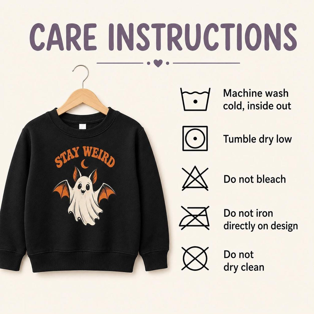 Stay Weird Ghost Bat Toddler Sweatshirt, Retro Halloween Crewneck