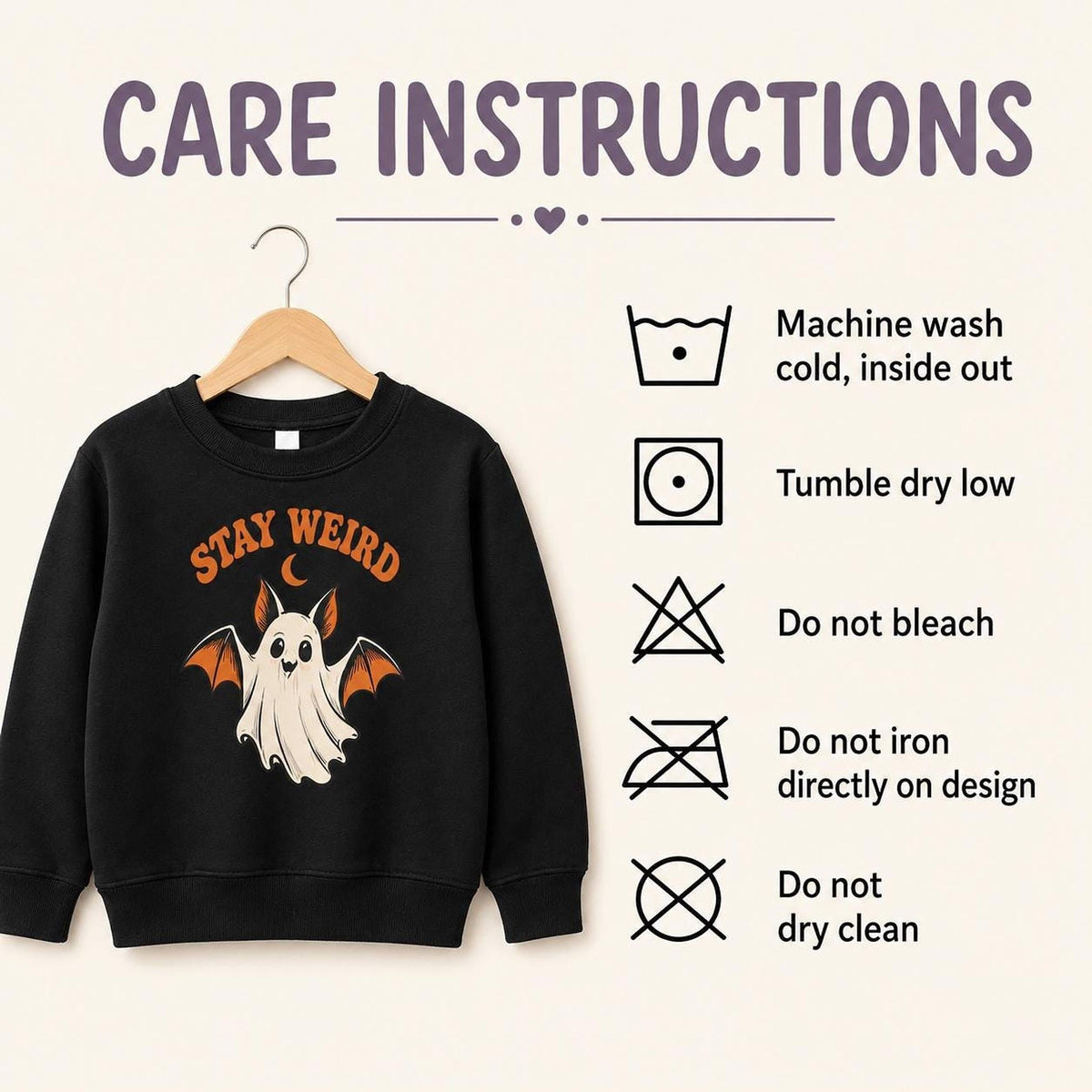 Stay Weird Ghost Bat Toddler Sweatshirt, Retro Halloween Crewneck
