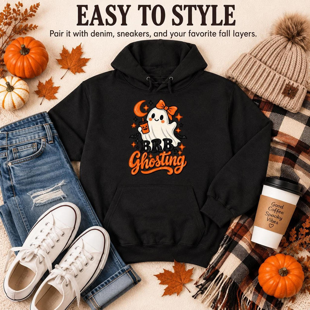 Ghosting Hoodie, Lightweight 100% Cotton Fleece Sweatshirt with BRB Ghost Print
