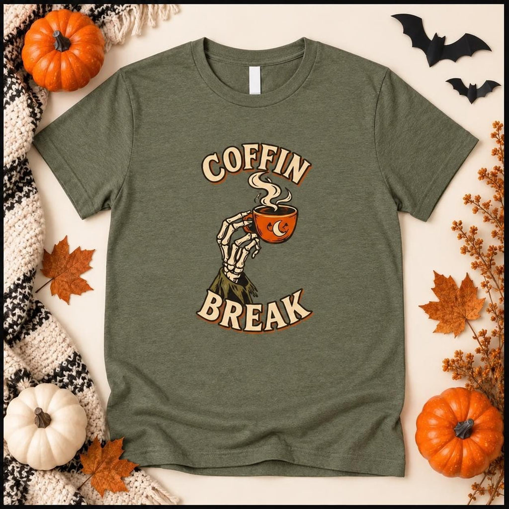 Coffin Break Coffee Shirt, Skeleton Hand Halloween Tee, Gothic Barista Gift