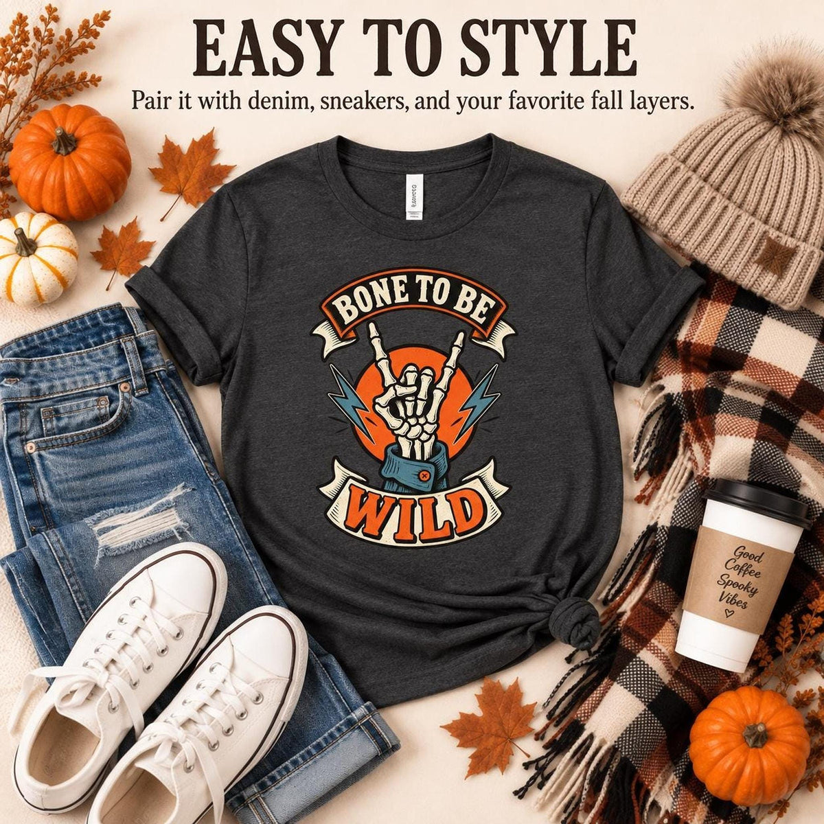 Bone To Be Wild Tee, Rocker Skeleton Graphic Shirt