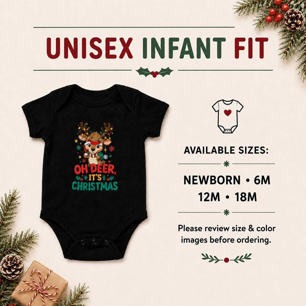 Oh Deer Christmas Reindeer Baby Bodysuit, Holiday Infant Outfit
