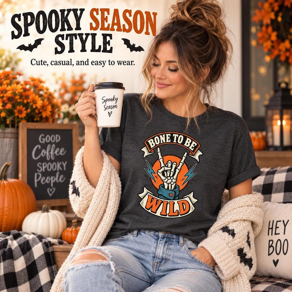 Bone To Be Wild Tee, Rocker Skeleton Graphic Shirt