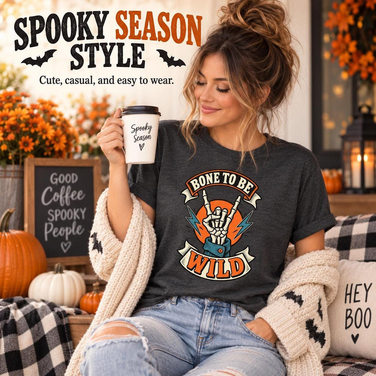 Bone To Be Wild Tee, Rocker Skeleton Graphic Shirt