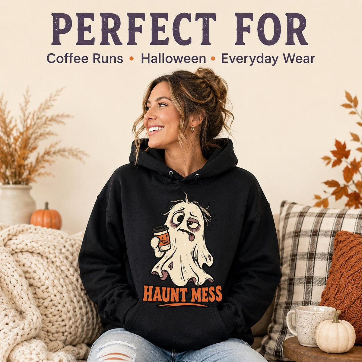 Funny Ghost Halloween Hoodie, Haunt Mess Graphic Sweatshirt, Fall Pullover