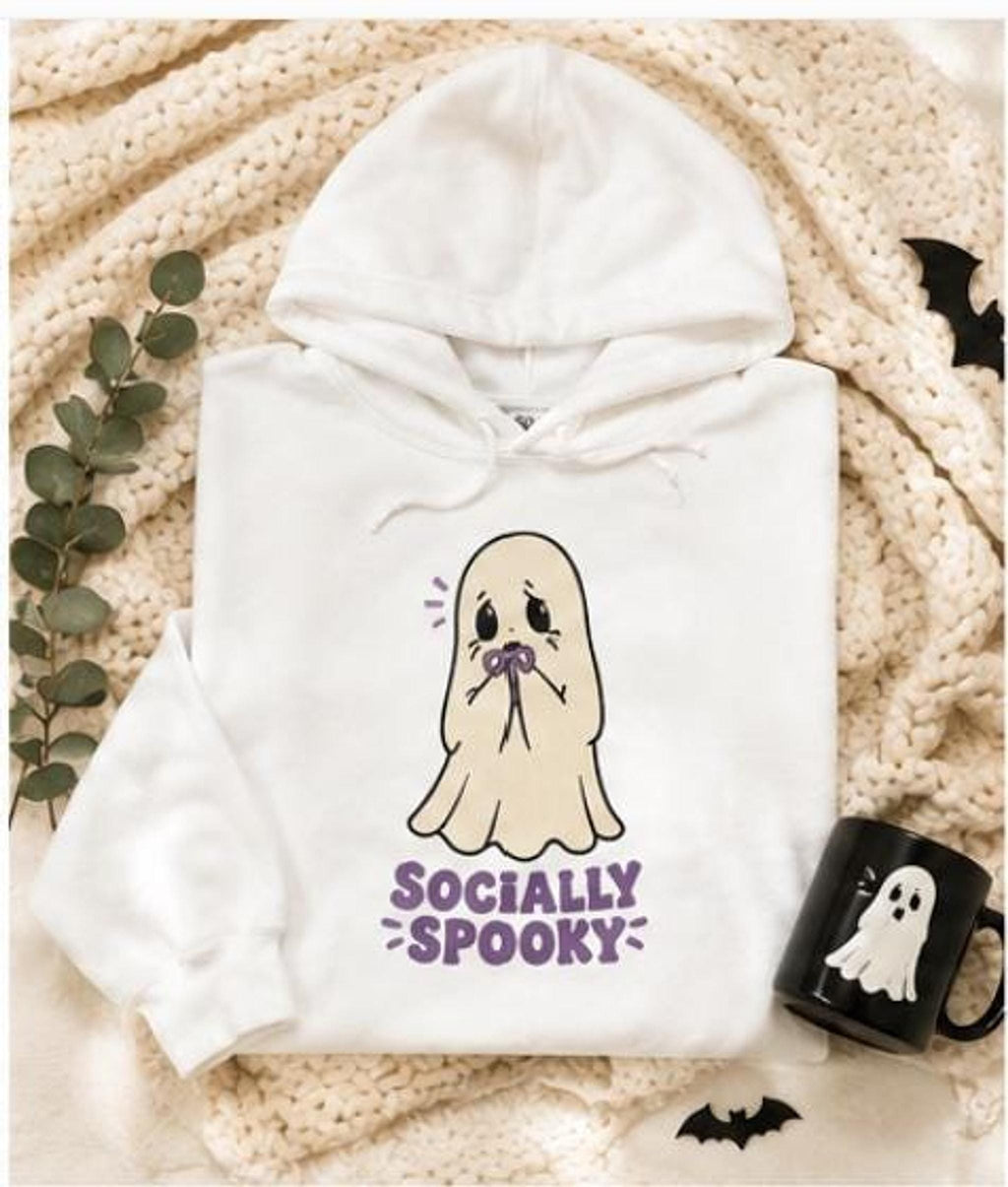 Socially Spooky Ghost Hoodie, Introvert Halloween Sweatshirt, Cozy Fall Pullover