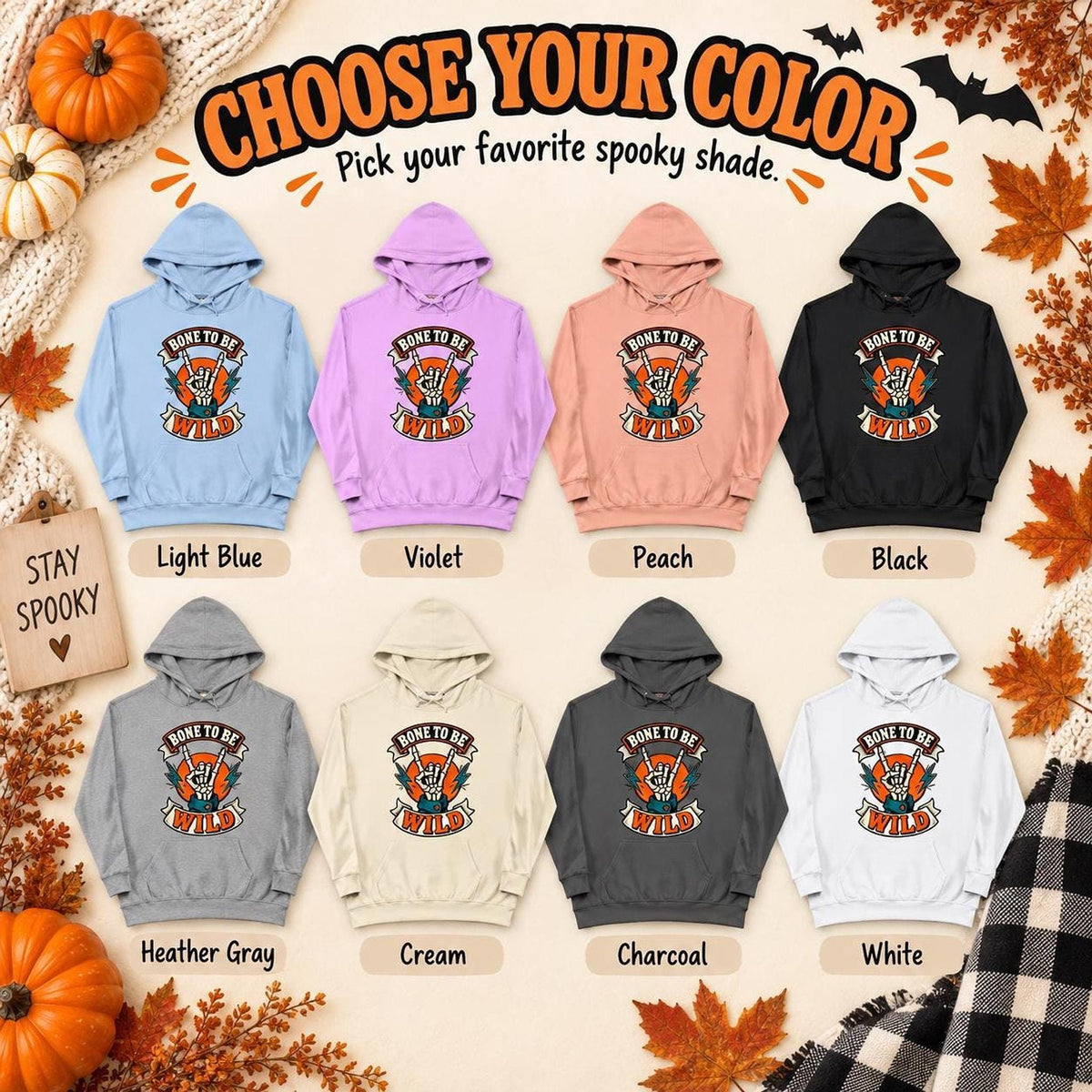Bone To Be Wild Hoodie, Lightweight Cotton Fleece Pullover S-3XL