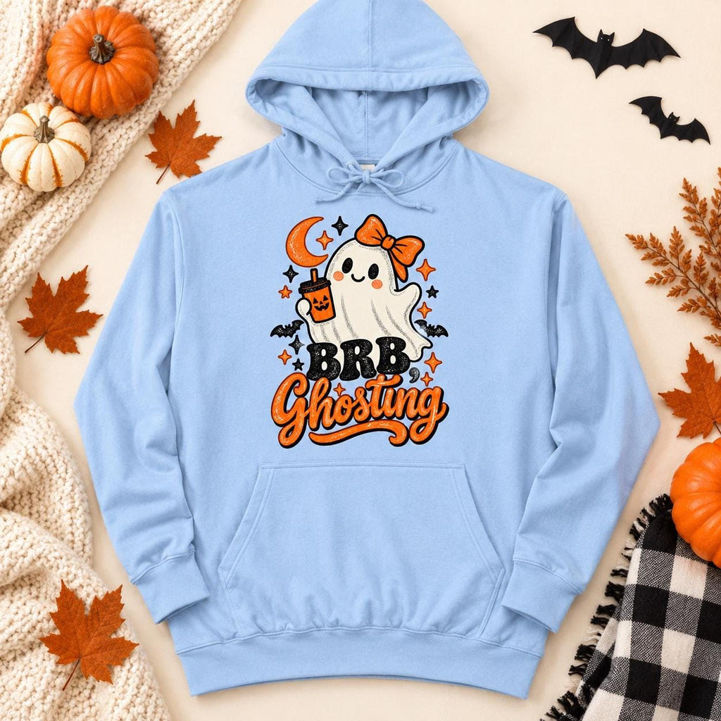 Ghosting Hoodie, Lightweight 100% Cotton Fleece Sweatshirt with BRB Ghost Print