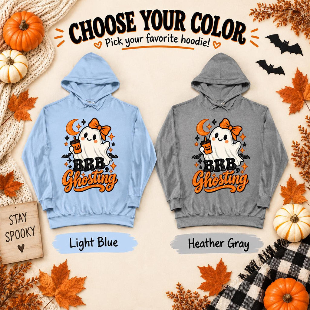 Ghosting Hoodie, Lightweight 100% Cotton Fleece Sweatshirt with BRB Ghost Print