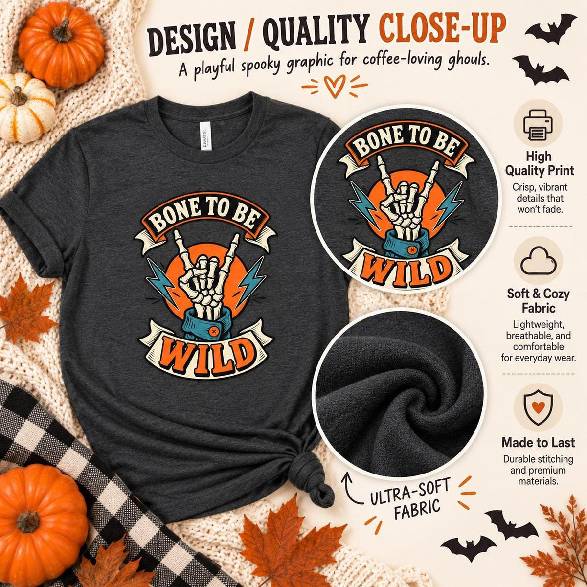 Bone To Be Wild Tee, Rocker Skeleton Graphic Shirt