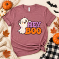 Hey Boo Shirt, 100% Cotton Adult Halloween Tee with Ghost Graphic