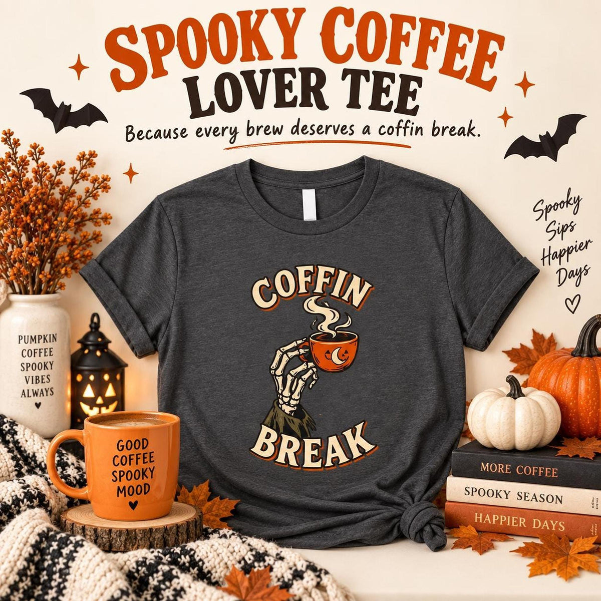 Coffin Break Coffee Shirt, Skeleton Hand Halloween Tee, Gothic Barista Gift