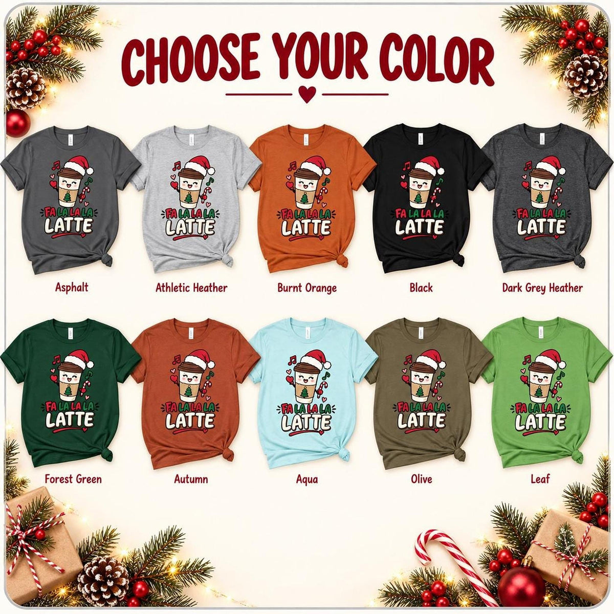 Fa La La Latte Shirt, 100% Cotton Adult Holiday Graphic Tee