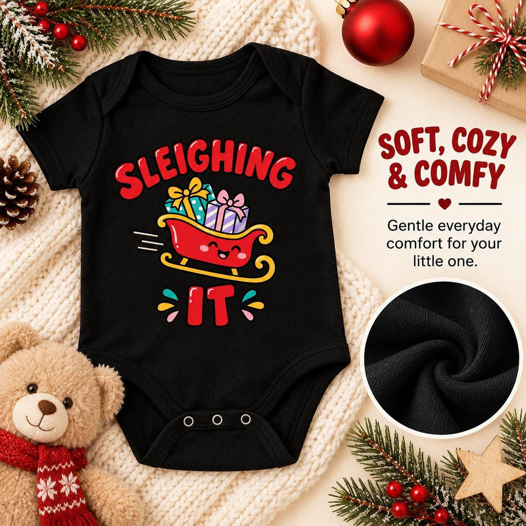 Sleighing It Baby Christmas Bodysuit, Festive Holiday One-Piece
