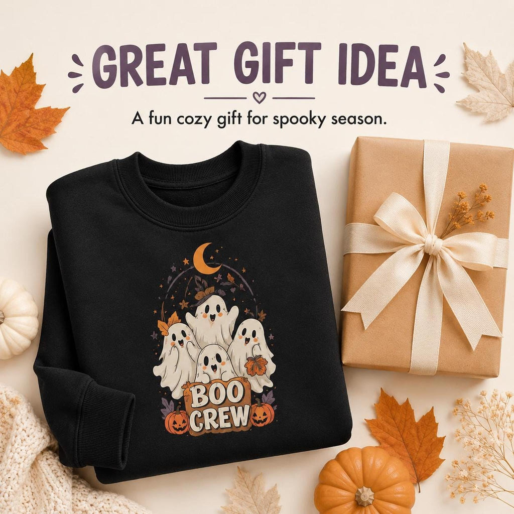 Boo Crew Toddler Halloween Sweatshirt, Ghosts, Pumpkins, Moon (Crewneck)