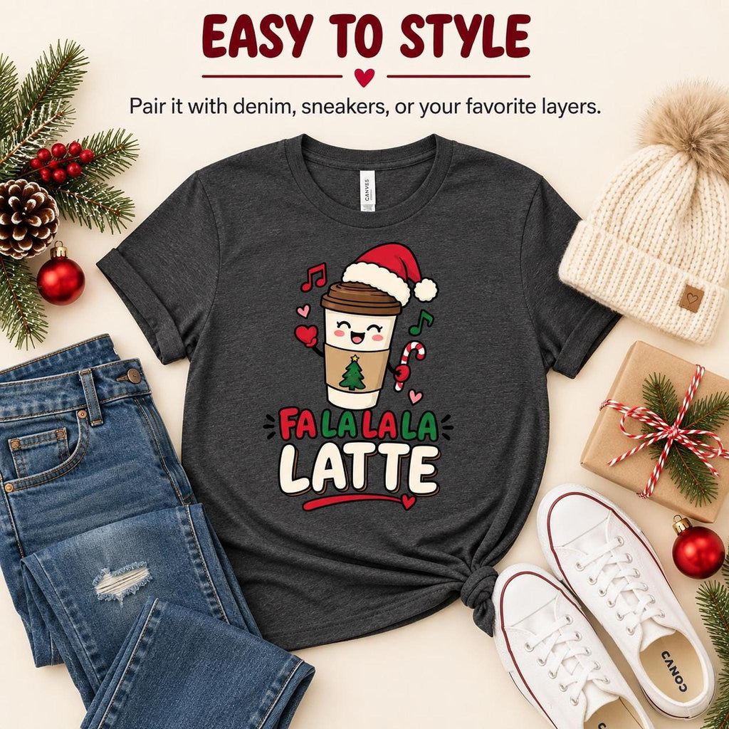 Fa La La Latte Christmas Coffee Shirt, Festive Holiday Tee, Coffee Lover Gift Christmas Tee