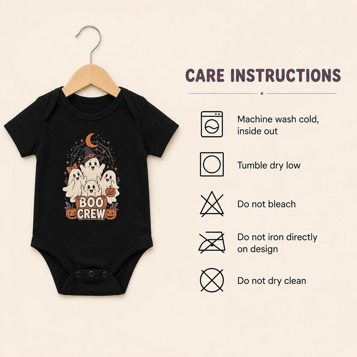 Boo Crew Baby Halloween Bodysuit, Ghost Pumpkin Moon Outfit (100% Cotton)