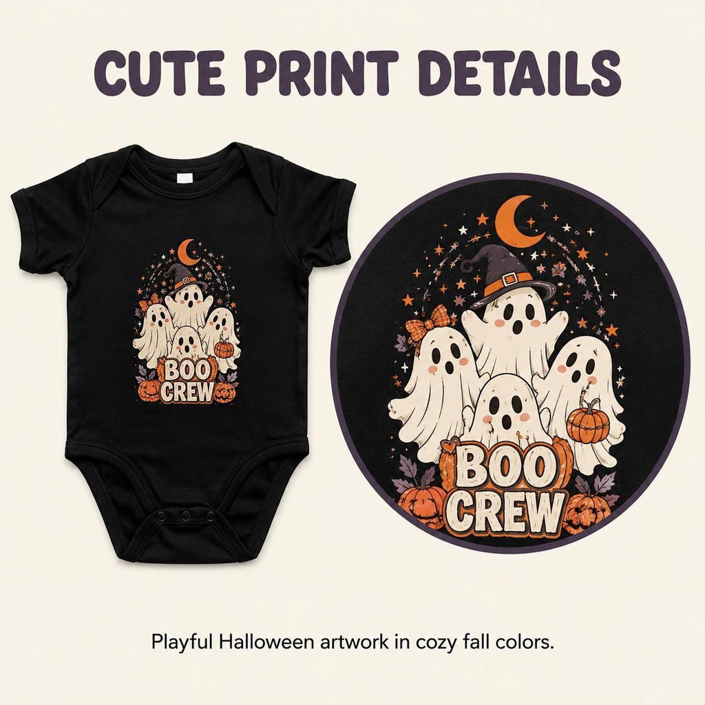 Boo Crew Baby Halloween Bodysuit, Ghost Pumpkin Moon Outfit (100% Cotton)