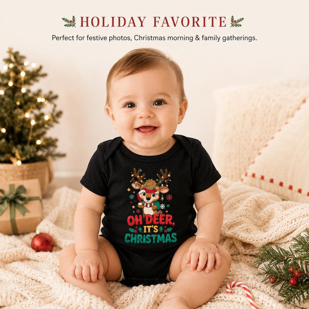 Oh Deer Christmas Reindeer Baby Bodysuit, Holiday Infant Outfit