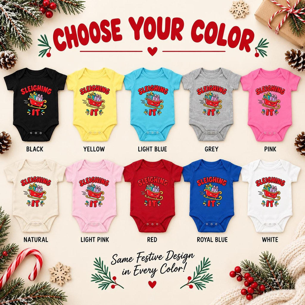 Sleighing It Baby Christmas Bodysuit, Festive Holiday One-Piece
