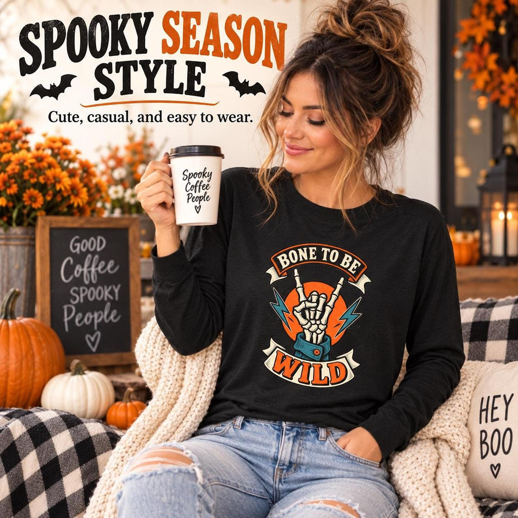 Bone To Be Wild Long Sleeve Shirt, Skeleton Graphic
