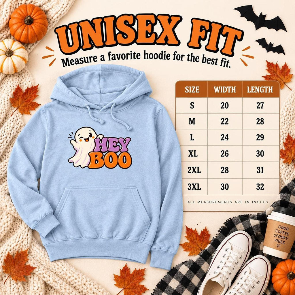Hey Boo Hoodie, 100% Cotton Lightweight Unisex Ghost Graphic Pullover