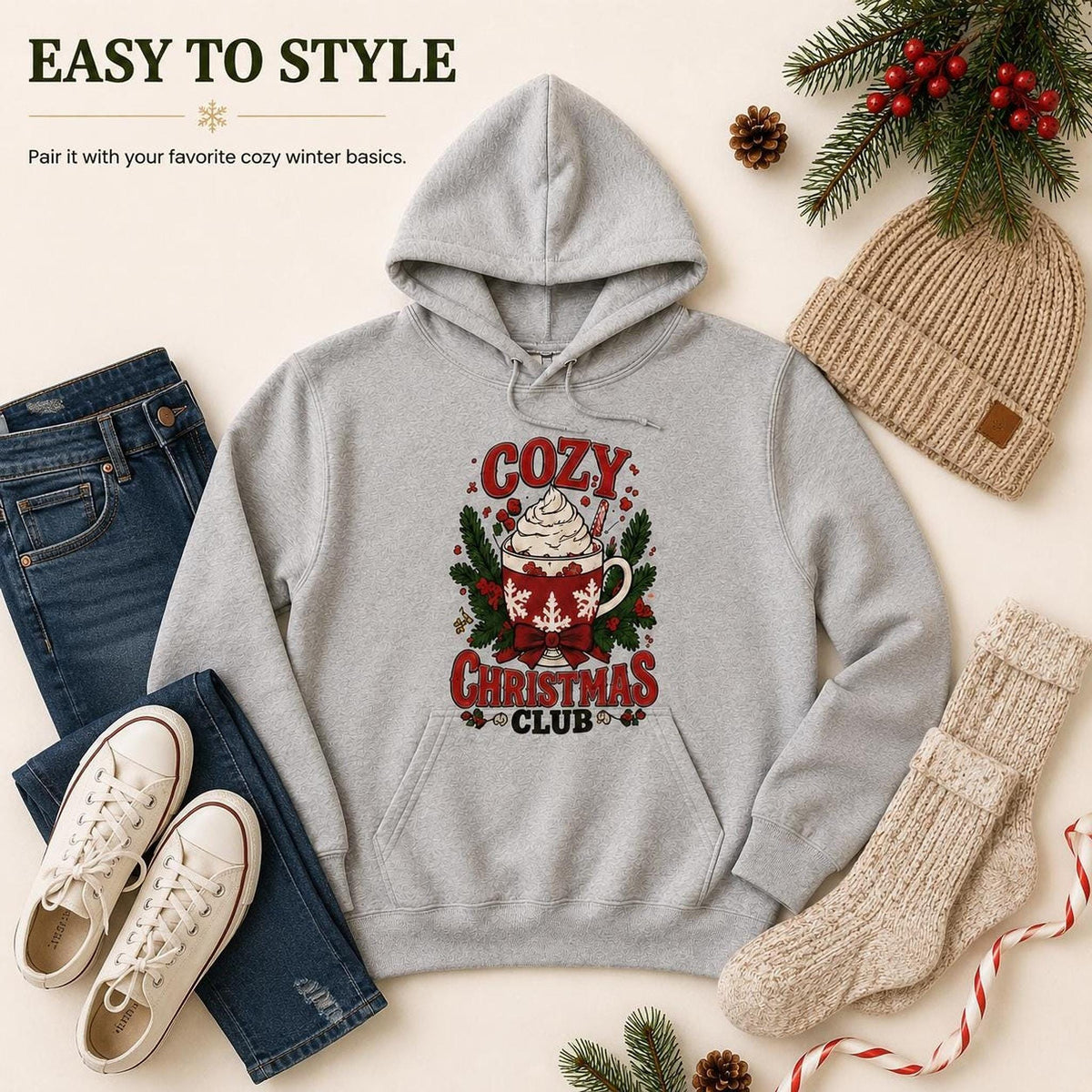 Cozy Christmas Club Hoodie, Unisex Holiday Sweatshirt, Cocoa Run Gift