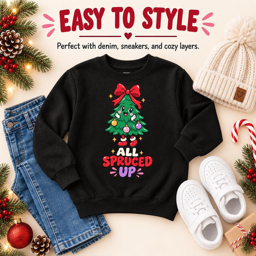 All Spruced Up Kids Christmas Tree Sweatshirt, Festive Holiday Crewneck