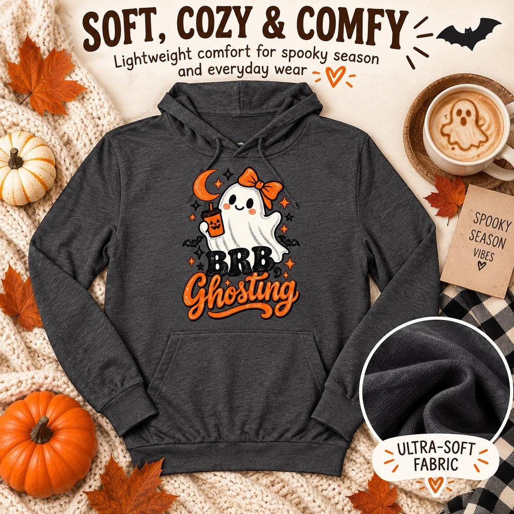 Ghosting Hoodie, Lightweight 100% Cotton Fleece Sweatshirt with BRB Ghost Print