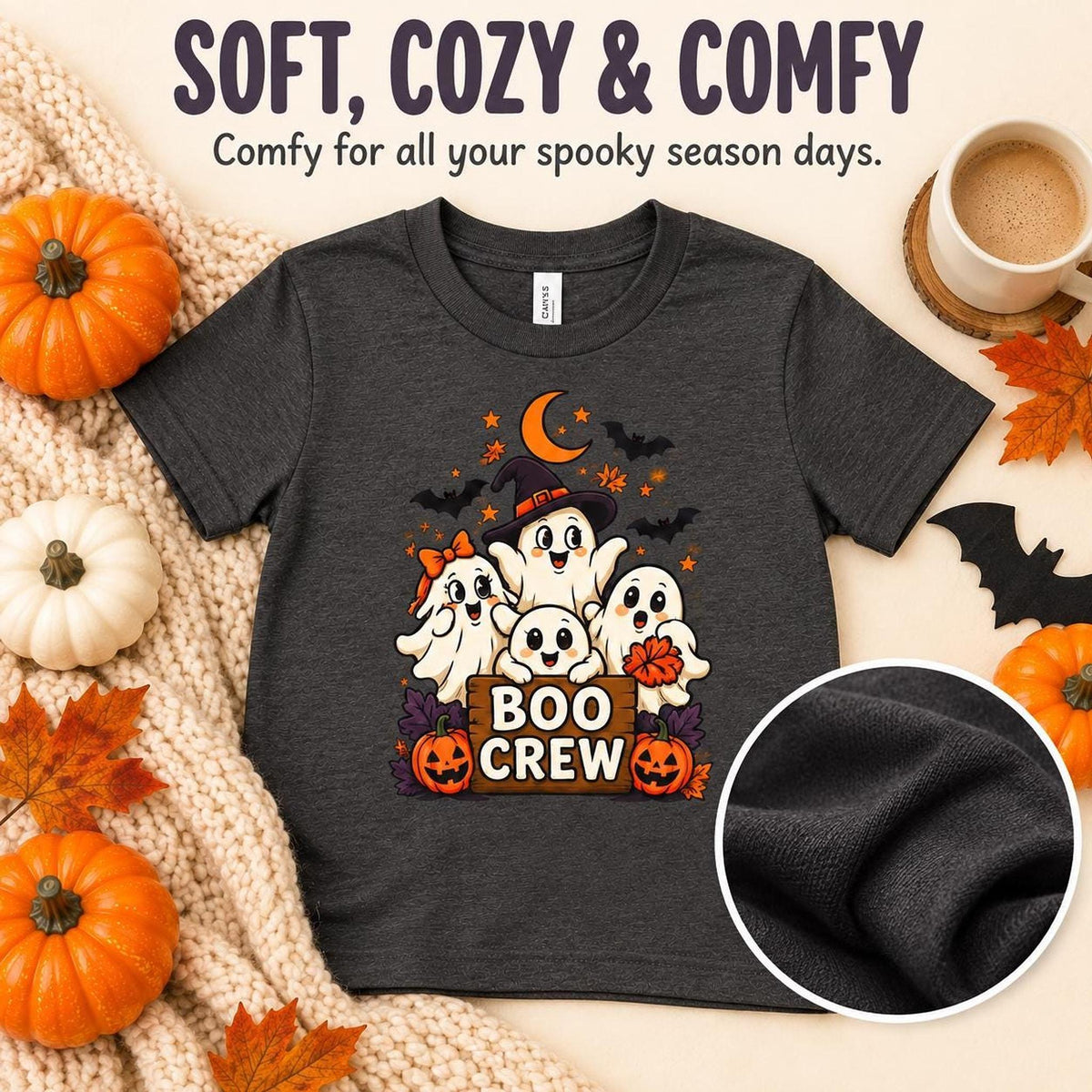 Boo Crew Kids Halloween Shirt, Ghost Pumpkin Graphic, Youth XS–XL