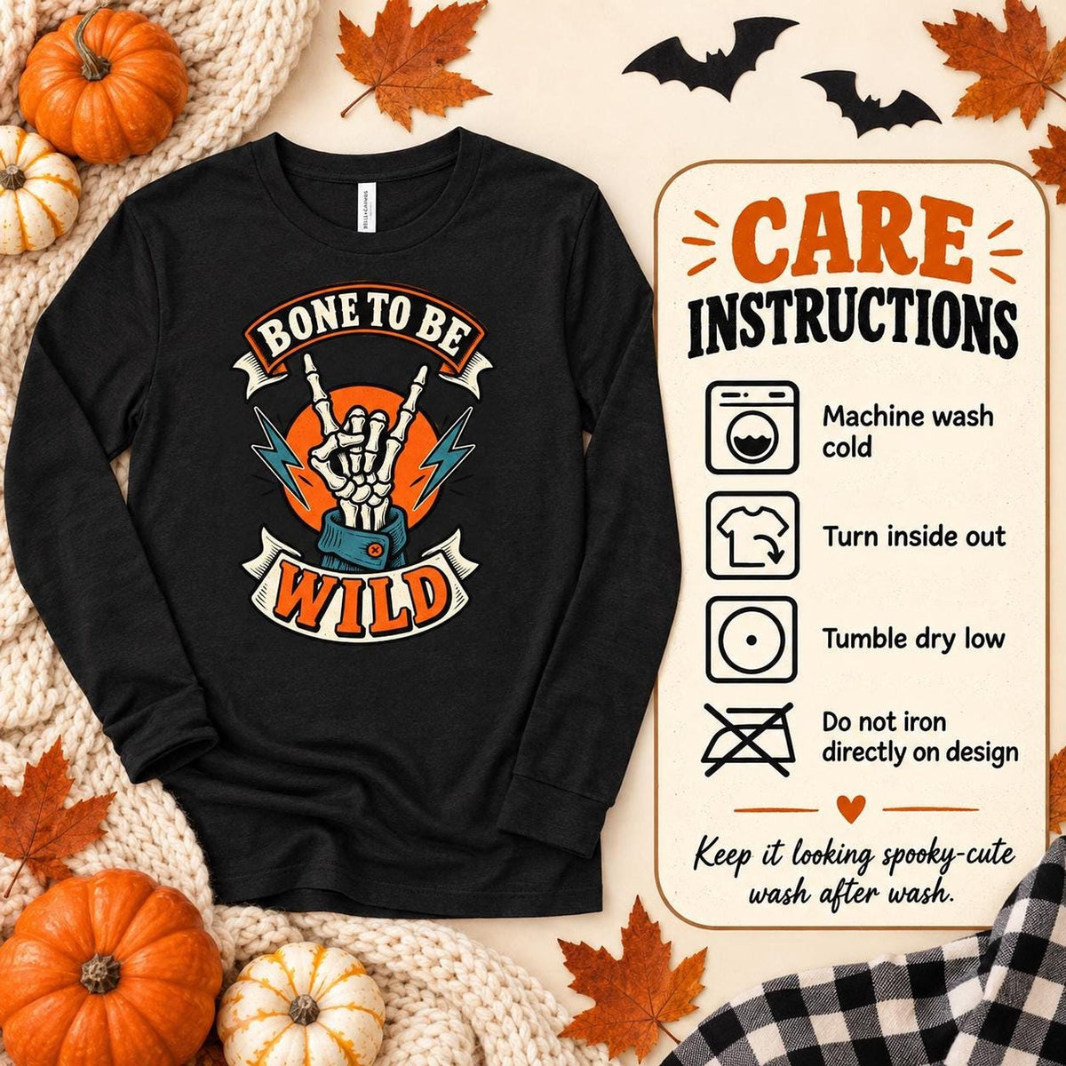 Bone To Be Wild Long Sleeve Shirt, Skeleton Graphic
