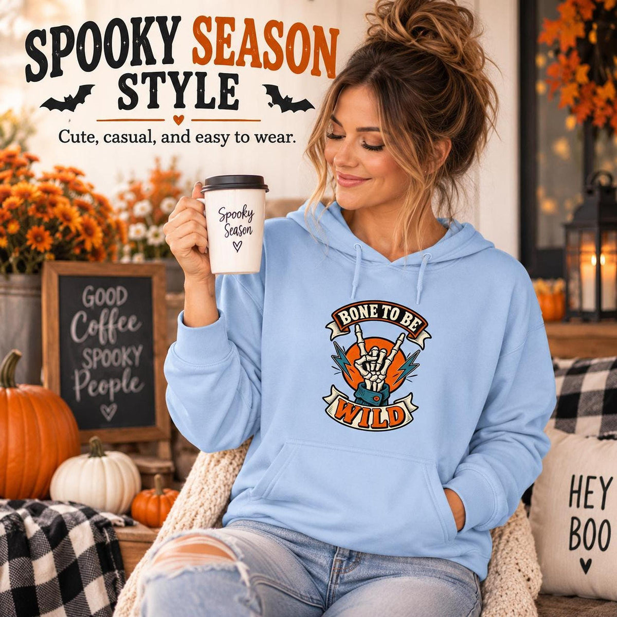 Bone To Be Wild Hoodie, Lightweight Cotton Fleece Pullover S-3XL