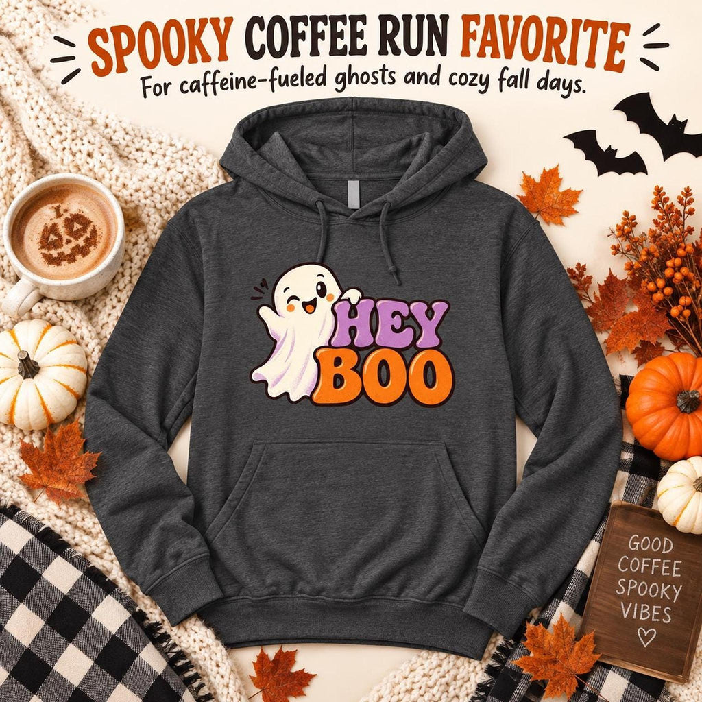 Hey Boo Hoodie, 100% Cotton Lightweight Unisex Ghost Graphic Pullover