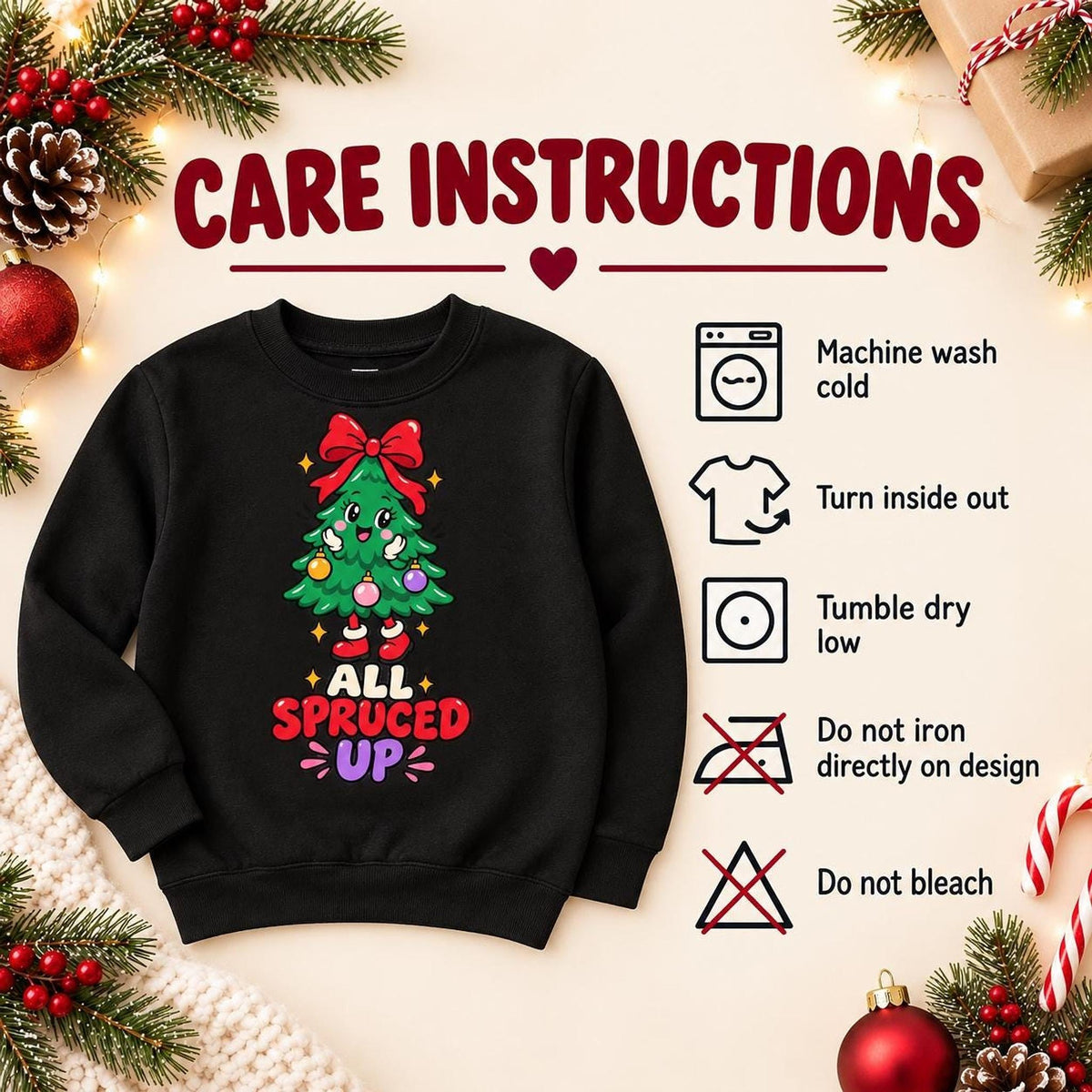 All Spruced Up Kids Christmas Tree Sweatshirt, Festive Holiday Crewneck