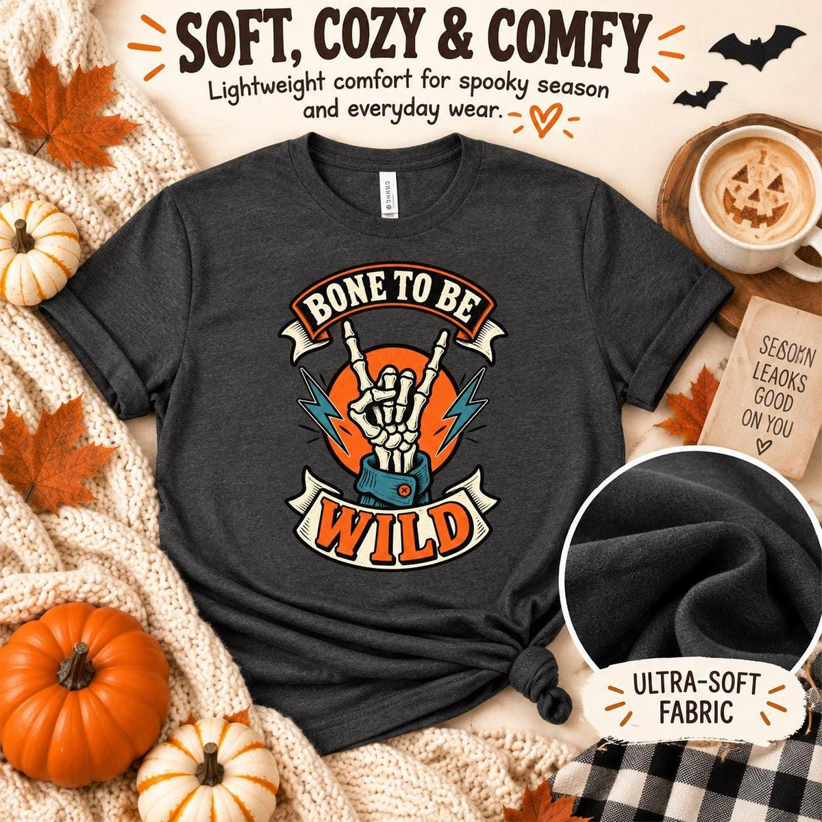 Bone To Be Wild Tee, Rocker Skeleton Graphic Shirt