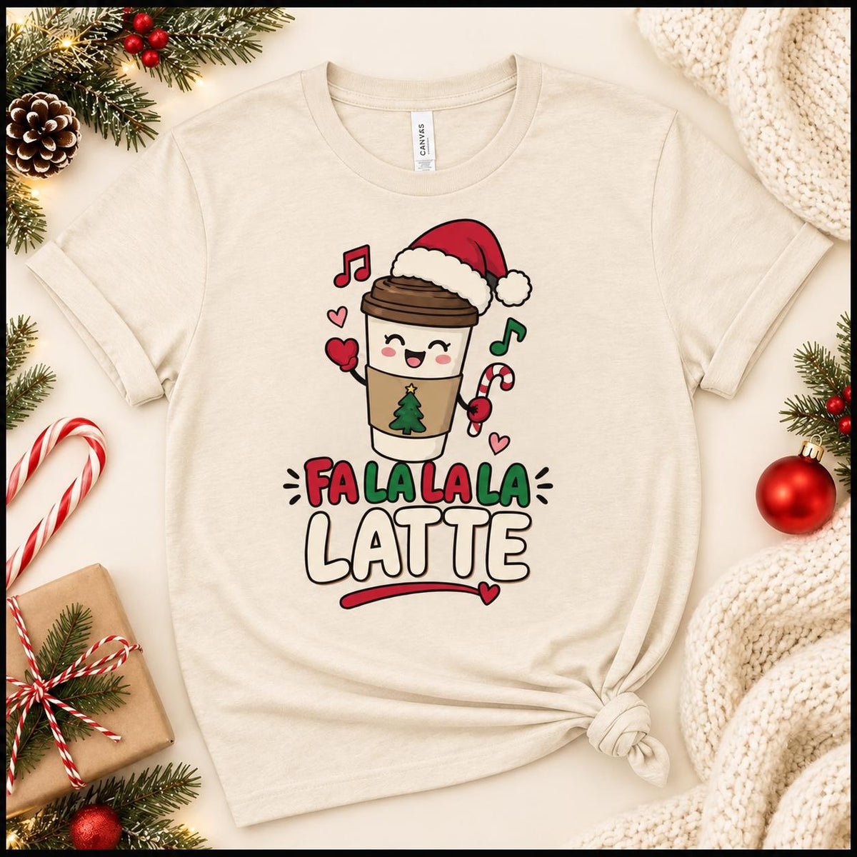 Fa La La Latte Christmas Coffee Shirt, Festive Holiday Tee, Coffee Lover Gift Christmas Tee