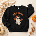 Stay Weird Ghost Bat Toddler Sweatshirt, Retro Halloween Crewneck