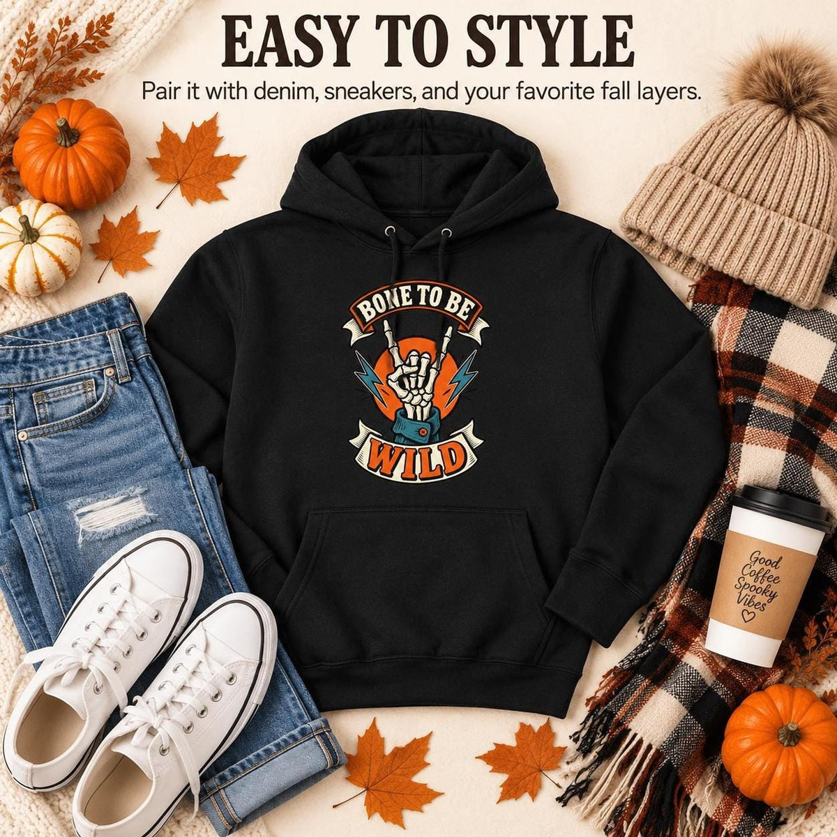 Bone To Be Wild Hoodie, Unisex Skeleton Sweatshirt