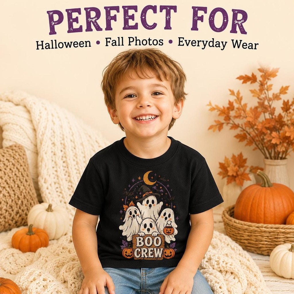 Boo Crew Toddler Halloween Shirt, Ghosts, Pumpkins, Moon (Crew Neck)