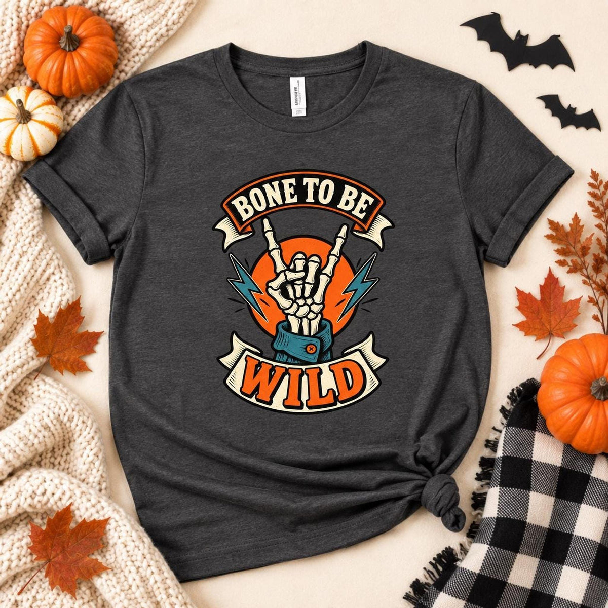 Bone To Be Wild Tee, Rocker Skeleton Graphic Shirt
