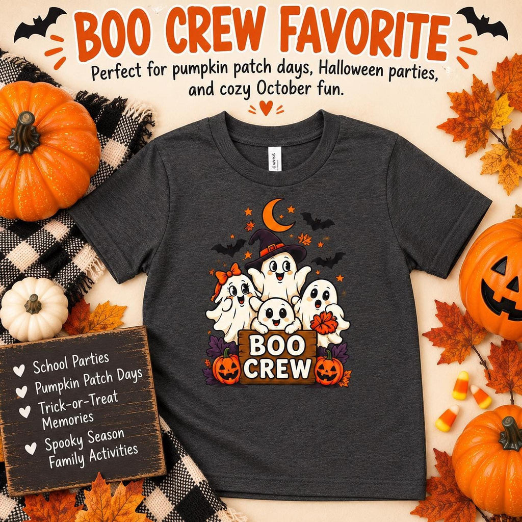 Boo Crew Kids Halloween Shirt, Ghost Pumpkin Graphic, Youth XS–XL