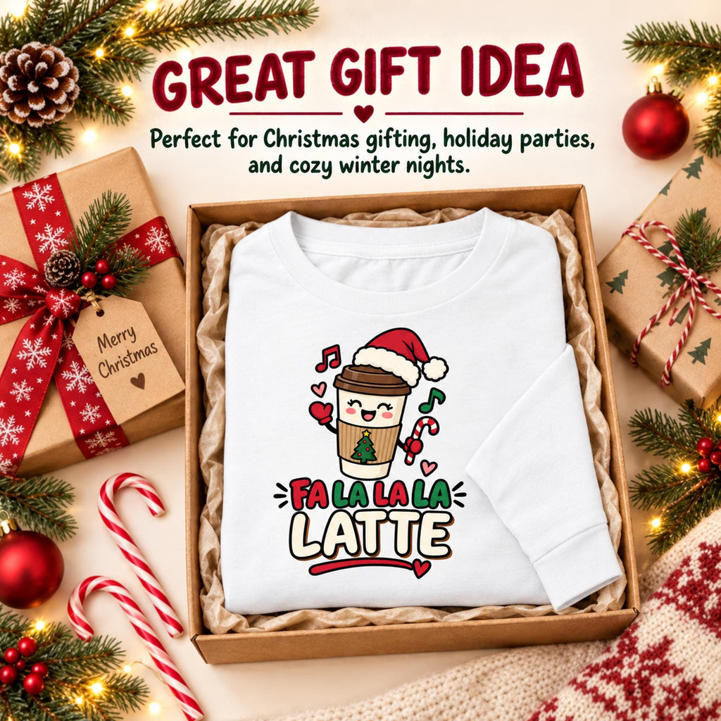 Fa La La Latte Shirt, Adult Long Sleeve Cotton Tee