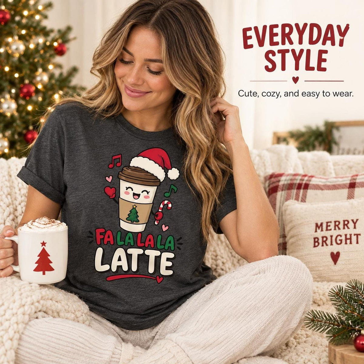 Fa La La Latte Christmas Coffee Shirt, Festive Holiday Tee, Coffee Lover Gift Christmas Tee