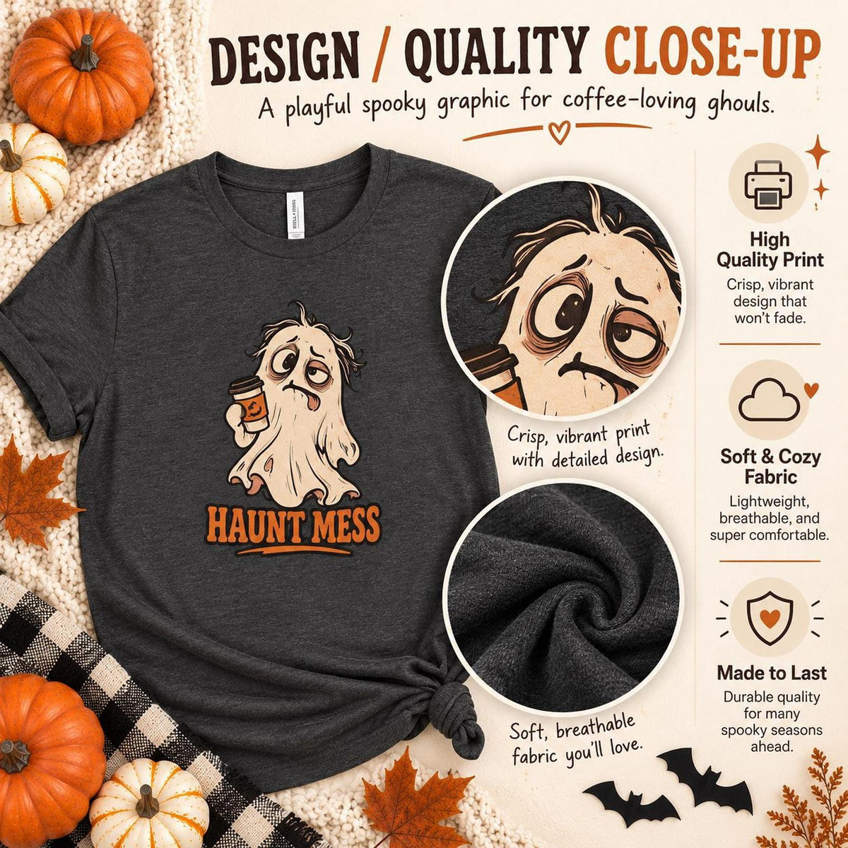 Funny Ghost Coffee Shirt, Haunt Mess Halloween Tee, Spooky Season Graphic