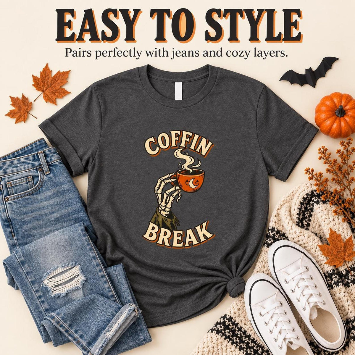 Coffin Break Coffee Shirt, Skeleton Hand Halloween Tee, Gothic Barista Gift