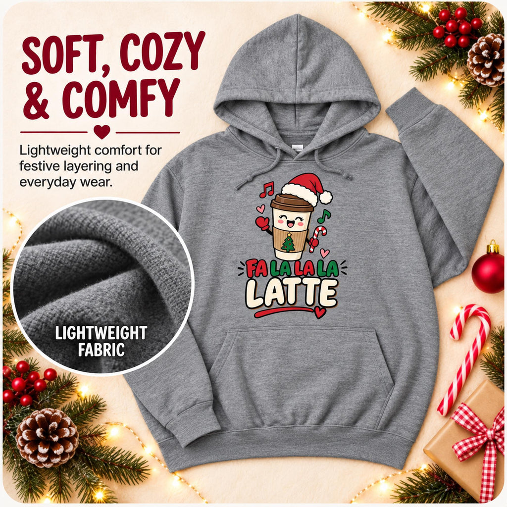 Hoodie, Fa La La La Latte Christmas Graphic, 100% Cotton Unisex Sweatshirt