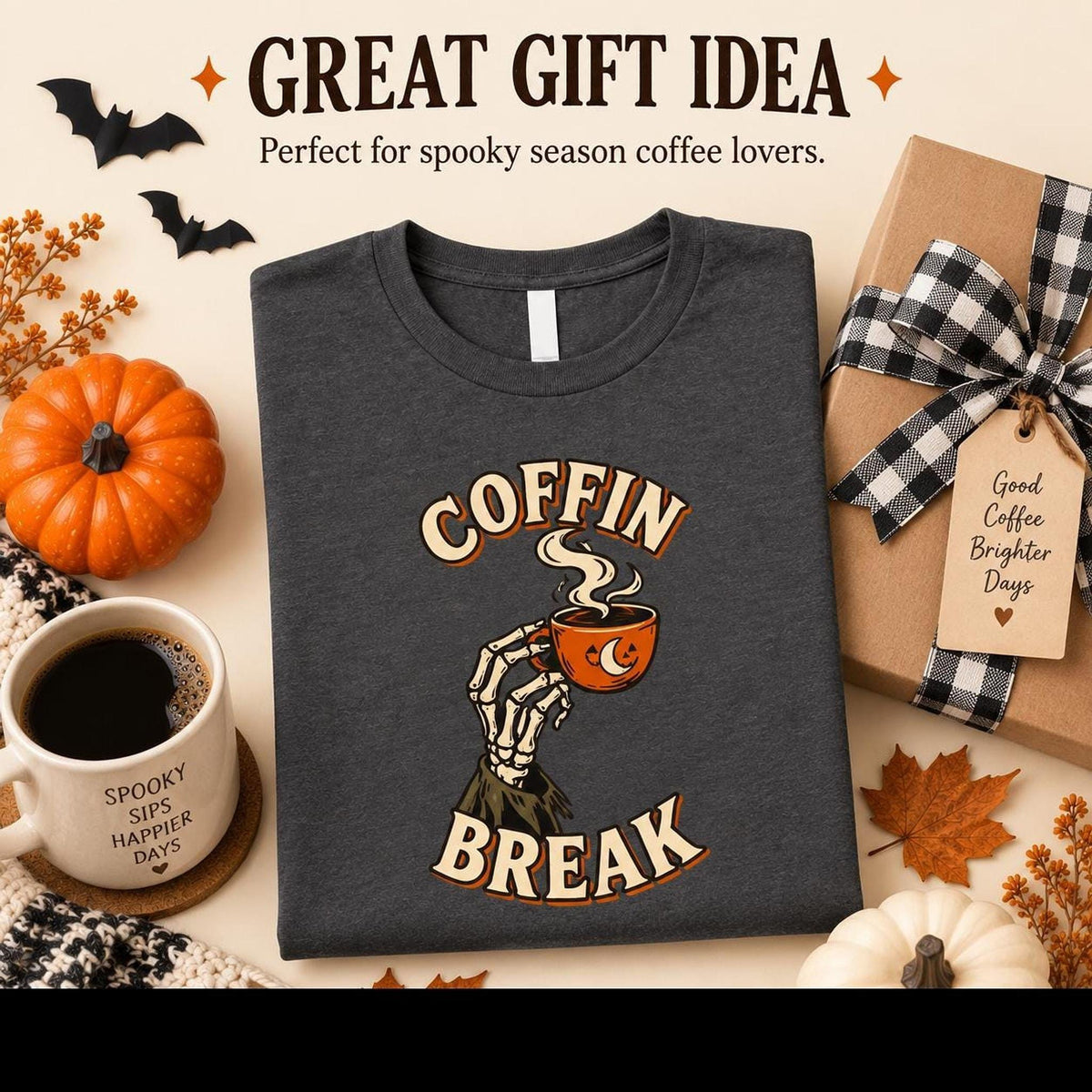 Coffin Break Coffee Shirt, Skeleton Hand Halloween Tee, Gothic Barista Gift