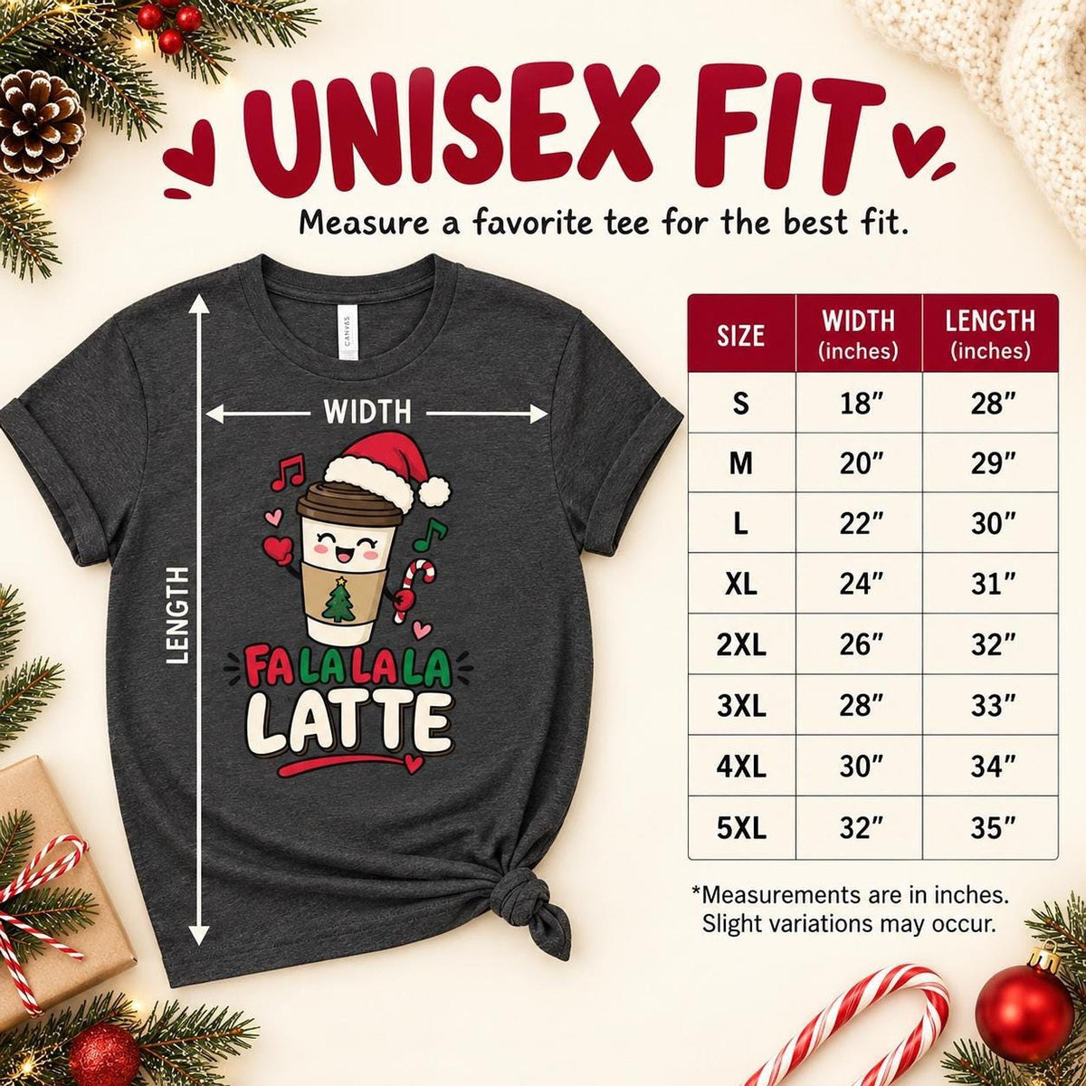 Fa La La Latte Christmas Coffee Shirt, Festive Holiday Tee, Coffee Lover Gift Christmas Tee