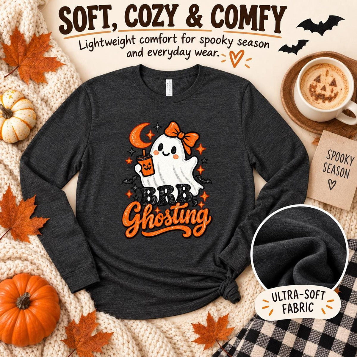 BRB Ghosting Shirt, Adult Long Sleeve Cotton Tee